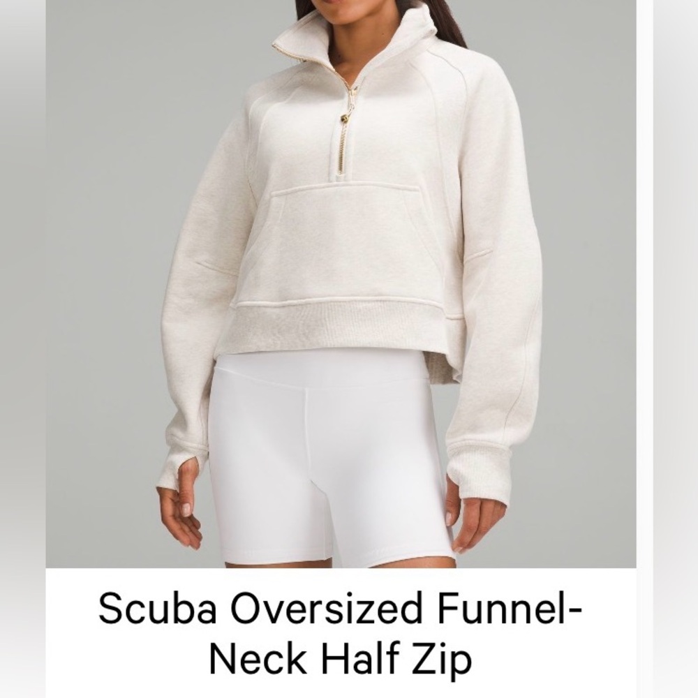 LULULEMON SCUBA CROPPED FUNNEL NECK HALF ZIP [SIZE XS/S], Heathered Bone